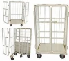 folding storage rolling container, roll cage with 4 door open