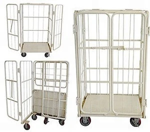 folding storage rolling container, roll cage with 4 door open