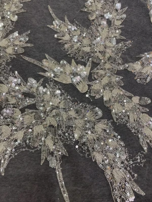 French Tulle Beaded sequin Embroidery Lace Fabric For Evening Dress