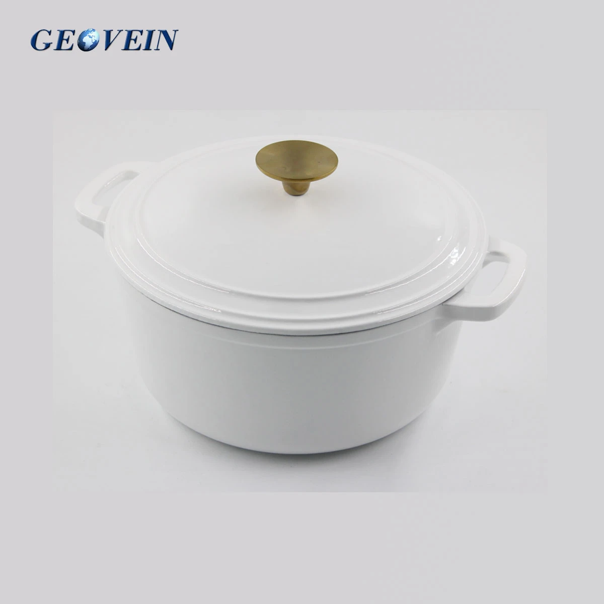 Geovein Popular White Color Round Enameled Cast Iron Casserole Dish Dutch Oven With Lid