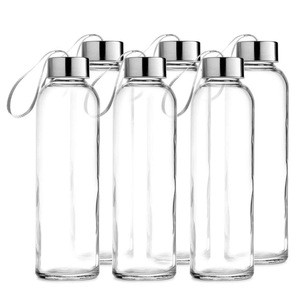 Glass Water Bottle 18oz Bottles for Beverages and Juicer Use Stainless Steel Leak Proof lid with Carrying Loop