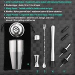 Glossy Polished Stainless Steel Martini Shaker set Professional Bar Tools 24 oz Cocktail Shaker Bartender Set for Promotion