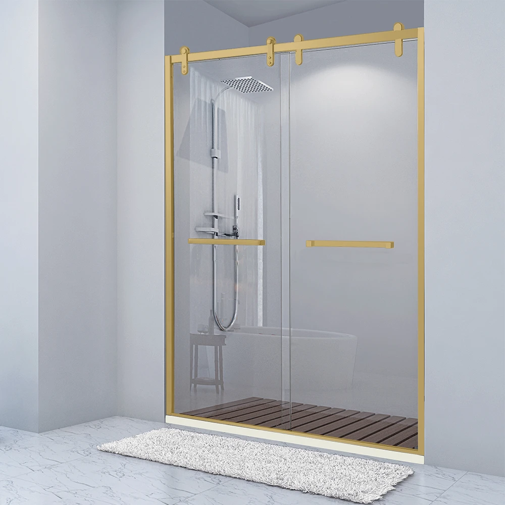 Gold Stainless Steel Handle Glass Shower Door to be Golden
