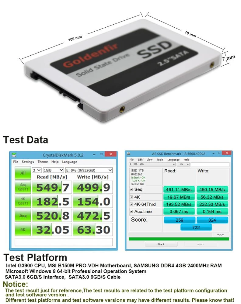 Goldenfir Internal Solid State Hard Drive 2.5&quot; SATA3 Series SSD 128GB 256GB 512GB For Desktop