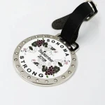 golf bag tags with golf club logo / zinc alloy golf bag tags / leather strap bag tags for golf