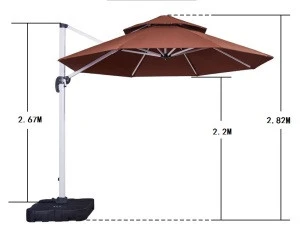 Good Quality Waterproof Aluminum Frame Parasol Sunshade Garden  Patio Umbrella with Base