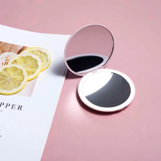 Gracedo Shell Style Round Magnifying Led Makeup Mini Cosmetic Pink Pocket Mirror Espejo De Bolsillo