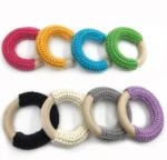 handmade crochet 50mm hand-hook wool crochet wood ring wool lotus wood ring cotton ball necklace jewelry teether ring