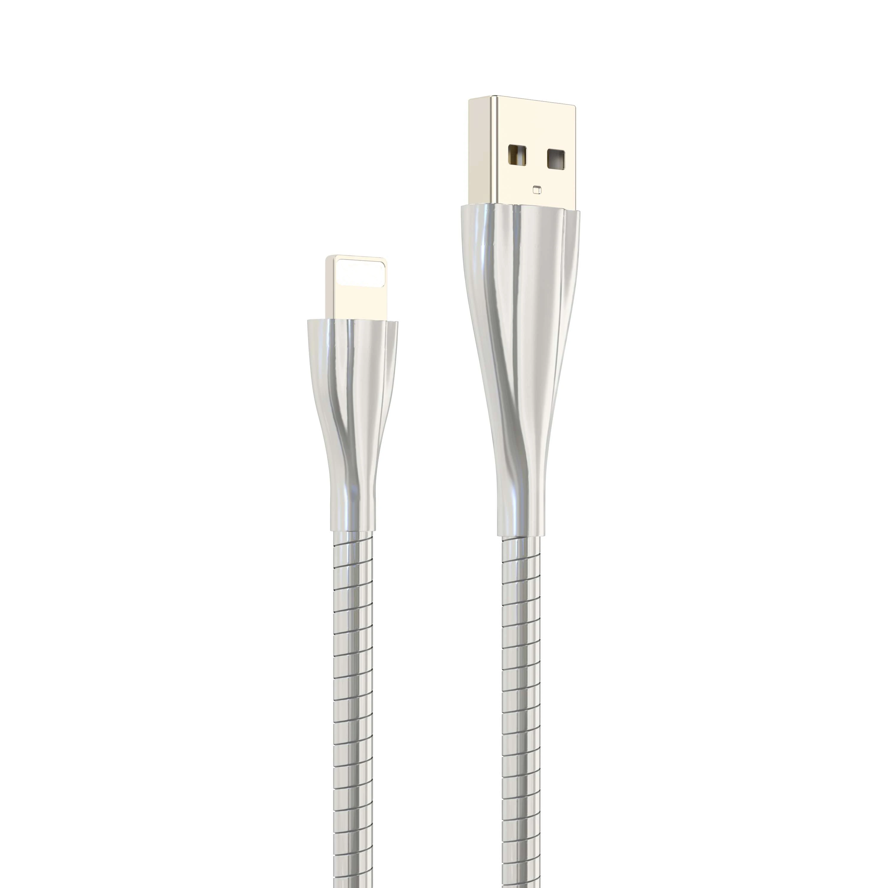 High Quality 1m Zinc Alloy Shell Flexible Metal Hose Micro USB cable for iPhone for Samsung