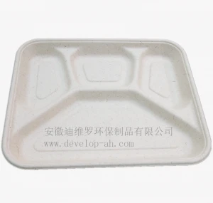 high quality Disposable degradable four-part square food plate