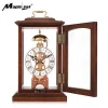 High Quality Retro Mechanical Pendulum Clock Skeleton Table & Desk Clock with Solid Wood Frame