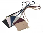 High quality saffiano leather  slim wallet id card holder with neck lanyard