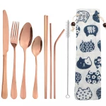 High quality titanium-plated color stainless steel cutlery and straw set of 8