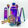 High Quality Unique Custom Logo Perfect Home Bar Colorful Rainbow Plated Stainless Steel Cocktail shaker set Bartender kit