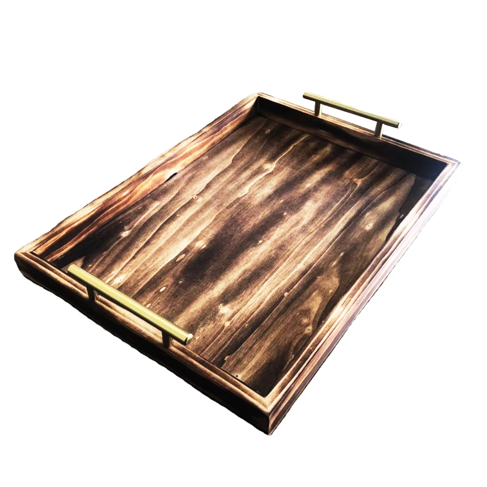 High Quality Wood Tray with Metal Handles