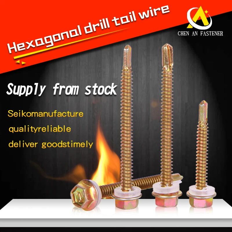 High quality yellow hexagon self-tapping screw fastener hexagonal drill wire