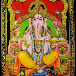 Sequin Cotton Picture Hindu God Ganesh Wall Hanging 80x110cm