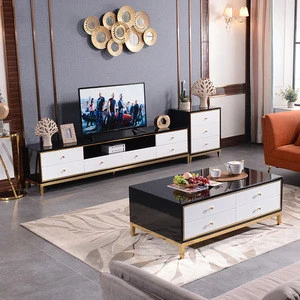 Home furniture living room sets gold center table luxury coffee tables and tv stand modern marble coffee table