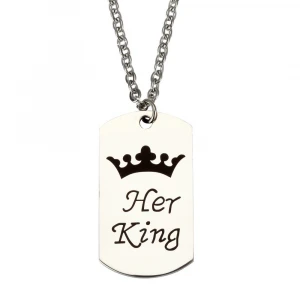 Hot Sale 316L Stainless Steel Crown Tags Pendant Necklace Couple Her King His Queen Necklace Valentines day Gift