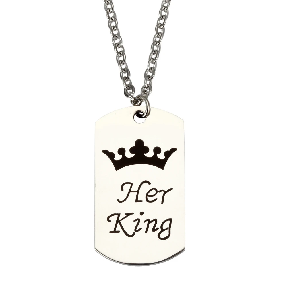 Hot Sale 316L Stainless Steel Crown Tags Pendant Necklace Couple Her King His Queen Necklace Valentines day Gift