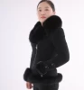 Hot sale winter womens faux fur coat with real fox fur collar