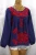 Import Hot selling mexican embroidery blouse/tops full sleeves blouse red color floral hand embroidery blue blouse from India