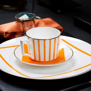 Hotel/restaurant/wedding use 8.5 ceramic dessert plate porcelain dessert plate golden custom cheap plates