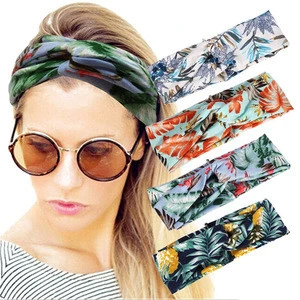 HZM-18111 4 Pack Twisted Cute Hair Boho Accessories Headbands Printed Flower Head Wrap Stretchy Hairband