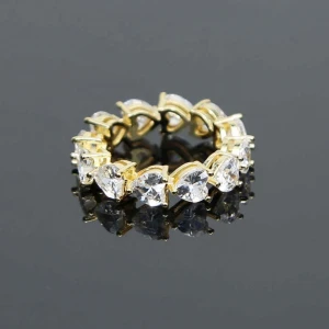 in stock 5A cubic zirconia iced out bling heart cz engagement band ring