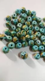 Indian Ceramic Hand painted Round Spacer Blue Pottery Rustic Porcelain Beads