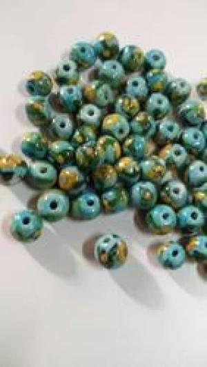 Indian Ceramic Hand painted Round Spacer Blue Pottery Rustic Porcelain Beads