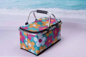 Insulated Cooler Bag with Foldable Aluminium Handle, Picnic Basket with Waterproof Picnic Blanket for Outdoor Travel Campin