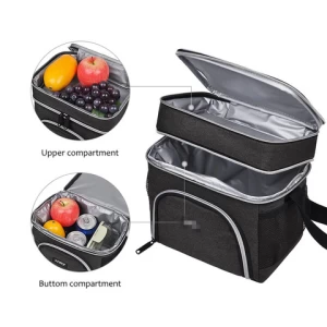 Insulated Leak Proof Double Layer Compartment Food Delivery Cooler Bag for Lunch Picnic with Adjustable Strap