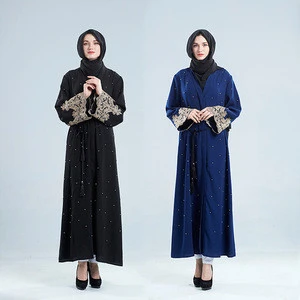 Islamic clothing 2018 chic style abaya arabic dress fashion african female clothes full bell sleeve with embroidery and pearls