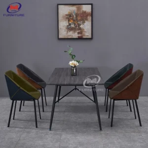 Italian Style Modern Metal Leg Saddle Leather Dining Chairs