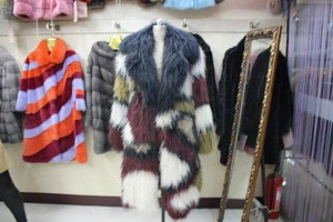 knit weave racoon dog fur long style coat/ real genuine fur long coat