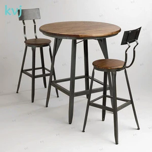 KVJ-7672 industrial retro wood iron bar cafe table and chair