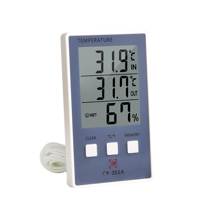 Large Screen with Huge Digits displays the current indoor outdoor temperature and humidity monitor