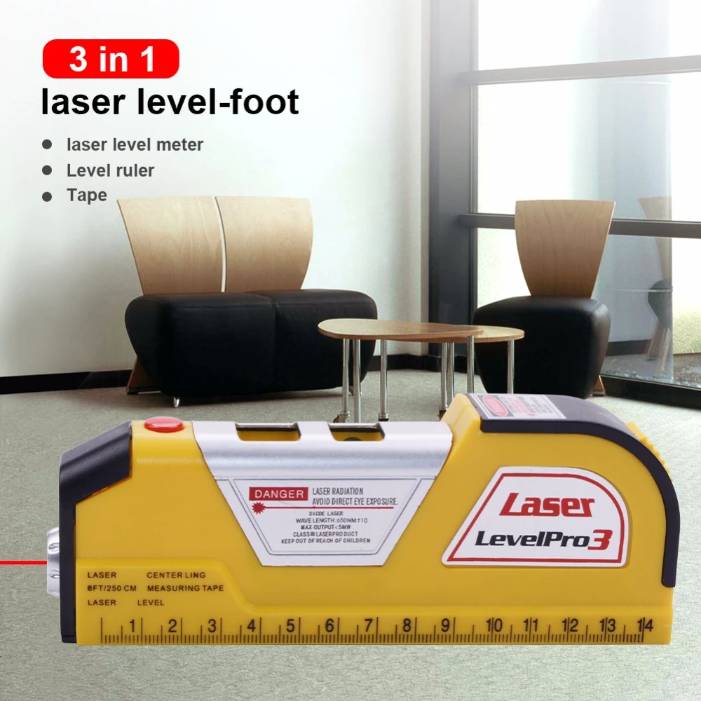 Laser Level Horizontal Vertical Line Measure Measuring Tape 8 FT