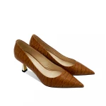 Latest Pointed Toe Heels Crocodile Embossed Cow Leather Ladies Fashion Shoes Office Lady Design Lady Shoes Slip-on Women Pumps