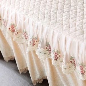 Luxury European-style Cotton Ruffled Embroidered Lace Bed Skirt Sets