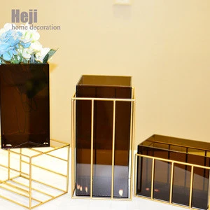 Luxury Home Decor Tulip Bling Iron Gold Geometric Floral Flower Vase With Stands