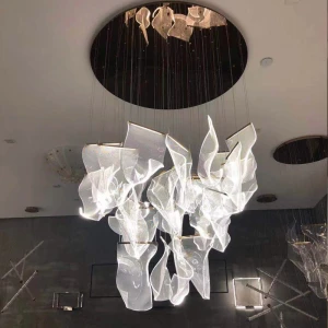 Luxury LED Acrylic hotel lobby chandelier Spiral long Stair ceiling chandelier pendant light  ETL86180
