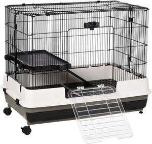Luxury Small Animal Cage Rabbit Guinea Pig Hutch Pet Play House with Platform, Ramp,Removable Tray