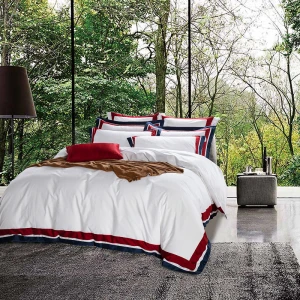 Luxury Wholesale 4Pcs White Bedding Bedsheets Sets 100% Cotton Linen Hotel Bed Sheet Set