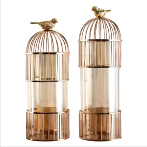 Manufacturers wholesale light luxury modern alloy iron art golden birdcage vase decoration table top