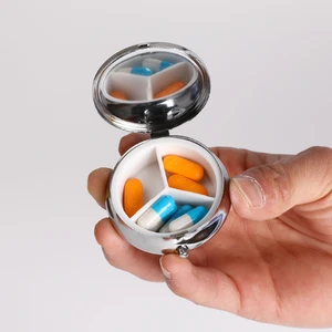 Metal Round Silver Tablet Pill Boxes Holder Advantageous Container Medicine Case Small Case