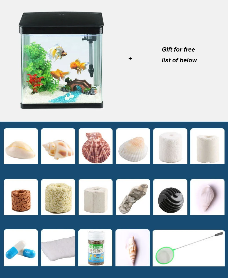 Mini Fish Tank Small Glass Desktop Aquarium Kit for Starter with Tank and LED Light and Filter and Pump