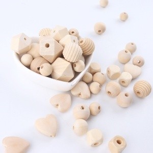 mix shape wooden teethers chewing beads natural wood bead garland diy accessories baby teether wooden ball loose geometric bead