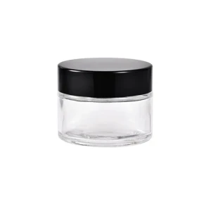 50ml Round Clear Glass Cosmetic Jar Glass Skincare Packaging Eye Face Cream Jars with Black Lid and Sealing Disc